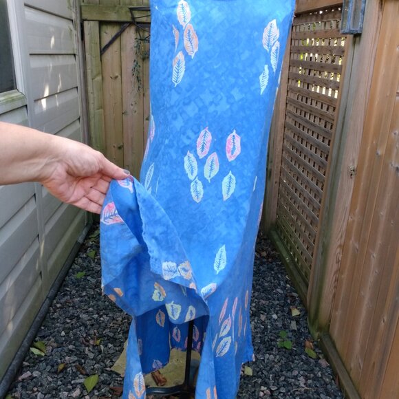 Vintage Hawaiian Dress Sz Medium Blue Tropical Leaf Batik Maxi Long Boho Hippy - Picture 5 of 13